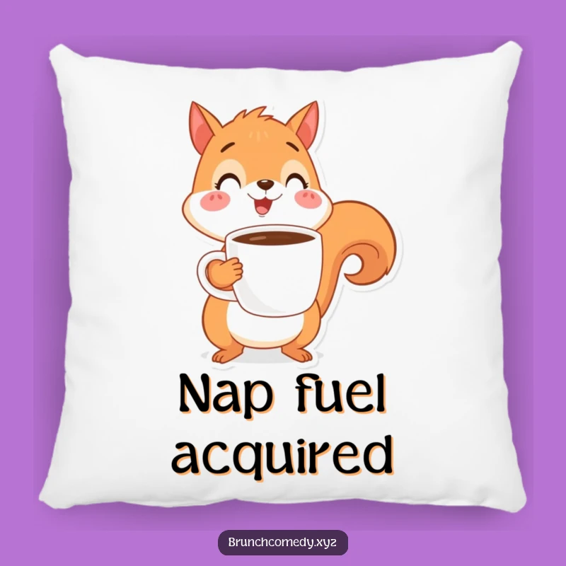 Funny Squirrel Coffee Throw Pillow - Cheerful Character Comfort Gift