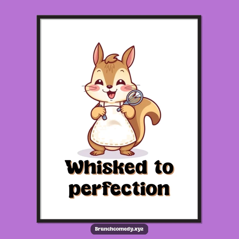 Funny Squirrel Whisking Poster - Cheerful Baking Art Print