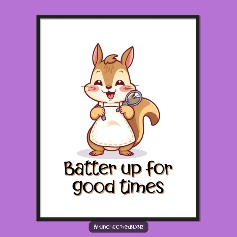 Free Printable Funny Wall Art: Cheerful Squirrel Whisking Batter