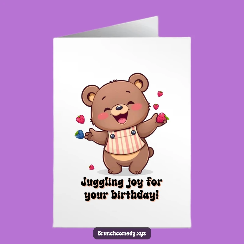 Free Printable Birthday Card: Bear Juggling Berries Fun