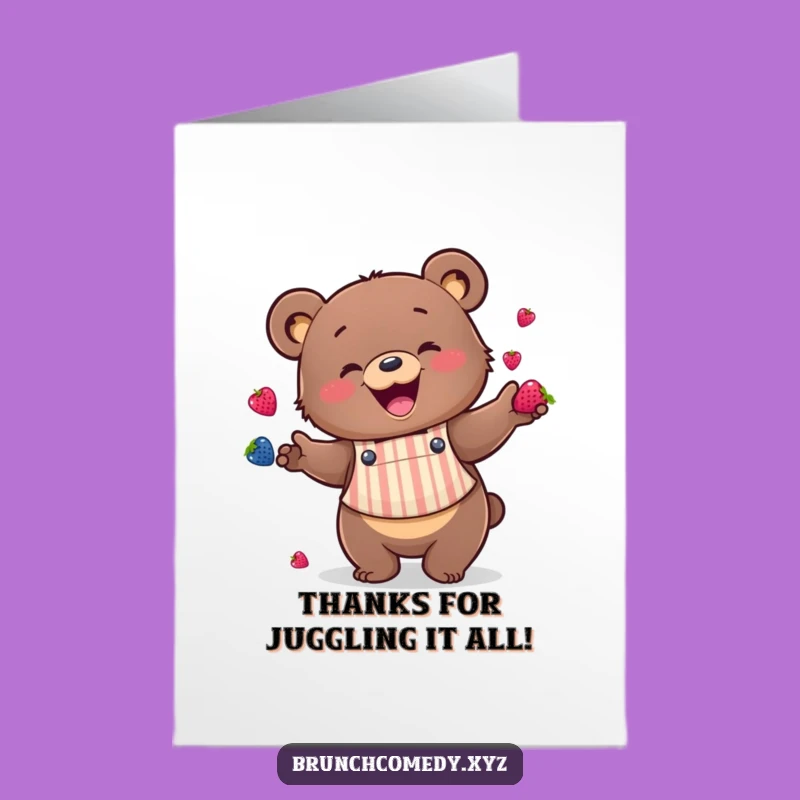 Free Printable Thank You Card: Bear Juggling Berries Thanks